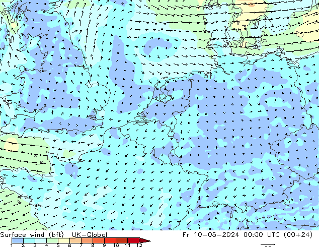 Bodenwind (bft) UK-Global Fr 10.05.2024 00 UTC