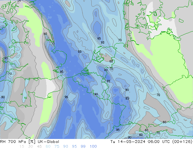 Humedad rel. 700hPa UK-Global mar 14.05.2024 06 UTC