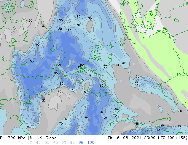 Humedad rel. 700hPa UK-Global jue 16.05.2024 00 UTC