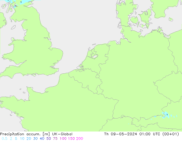 Precipitation accum. UK-Global Th 09.05.2024 01 UTC