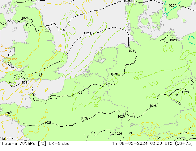 Theta-e 700hPa UK-Global Do 09.05.2024 03 UTC