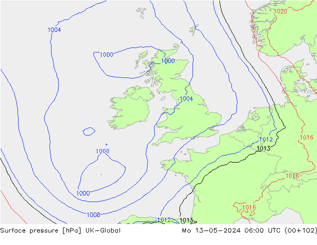Atmosférický tlak UK-Global Po 13.05.2024 06 UTC