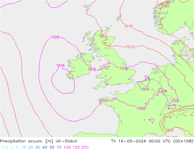 Toplam Yağış UK-Global Per 16.05.2024 00 UTC