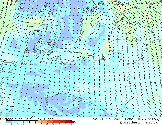 Surface wind (bft) UK-Global Sa 11.05.2024 12 UTC