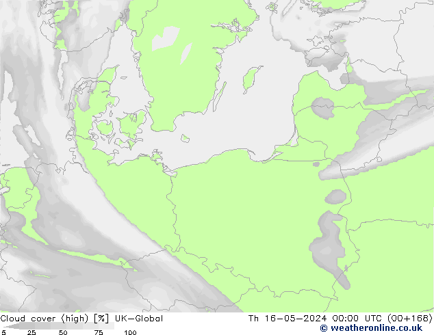 Cloud cover (high) UK-Global Th 16.05.2024 00 UTC
