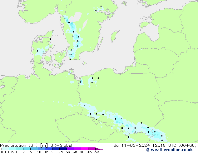 Totale neerslag (6h) UK-Global za 11.05.2024 18 UTC