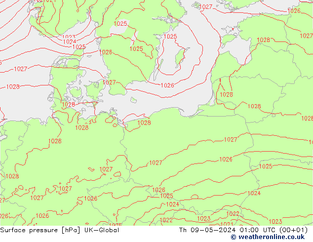 Surface pressure UK-Global Th 09.05.2024 01 UTC