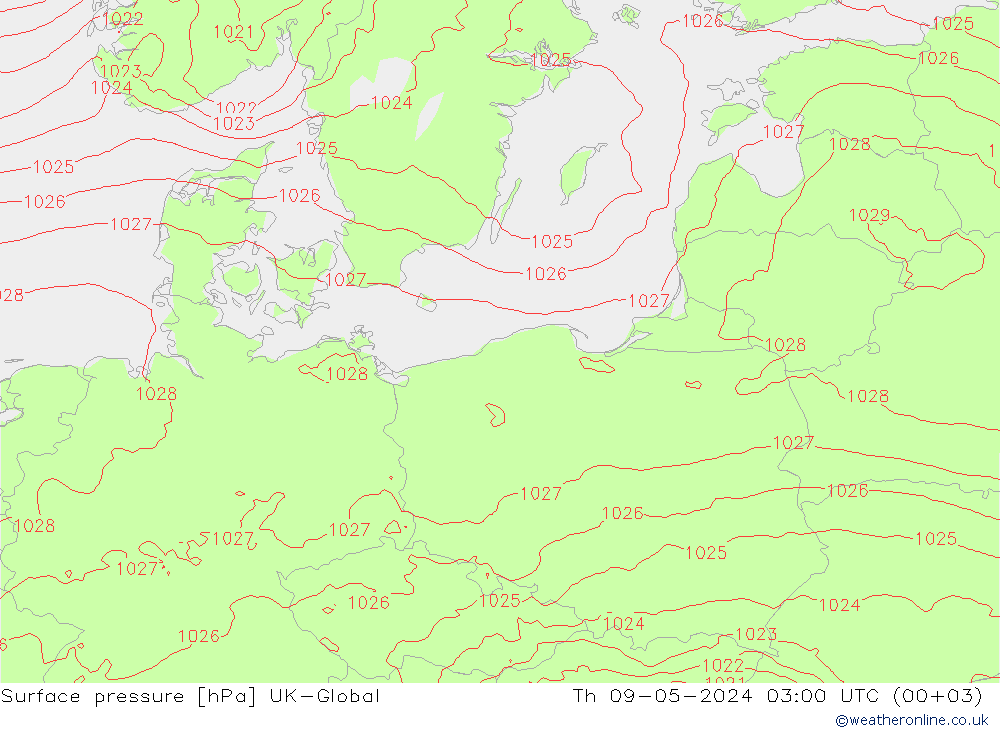 Surface pressure UK-Global Th 09.05.2024 03 UTC