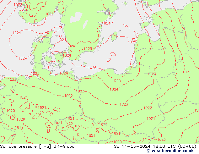приземное давление UK-Global сб 11.05.2024 18 UTC