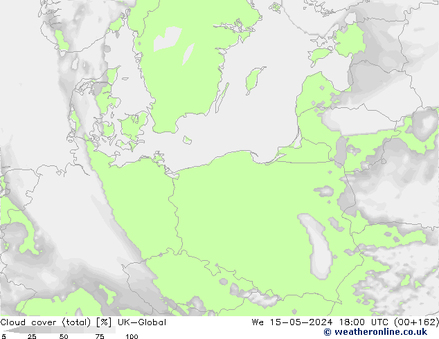 Nuages (total) UK-Global mer 15.05.2024 18 UTC