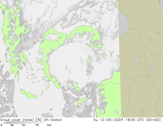 Bewolking (Totaal) UK-Global zo 12.05.2024 18 UTC