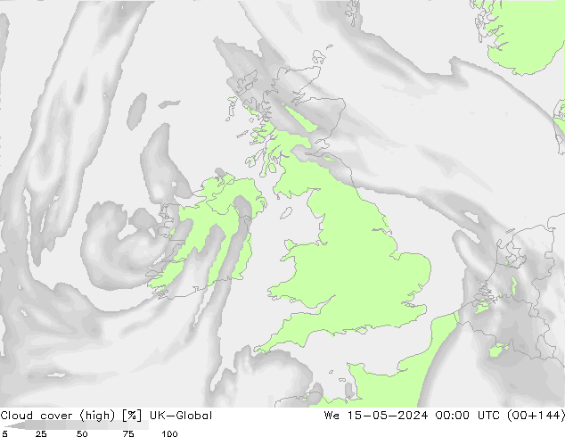Cloud cover (high) UK-Global We 15.05.2024 00 UTC