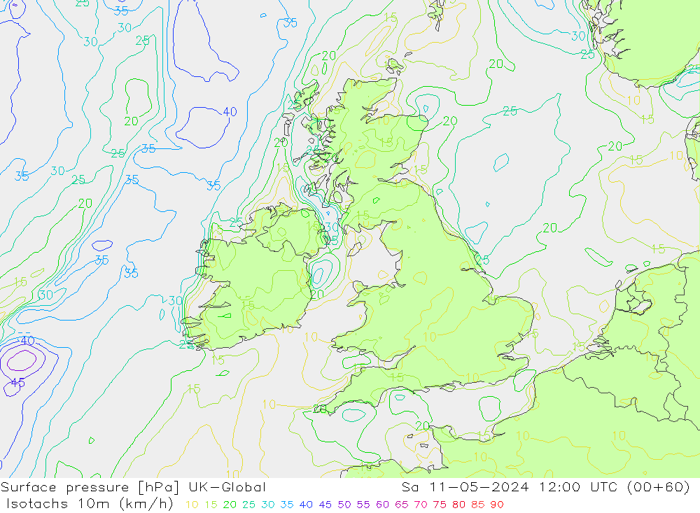 Isotachs (kph) UK-Global sam 11.05.2024 12 UTC