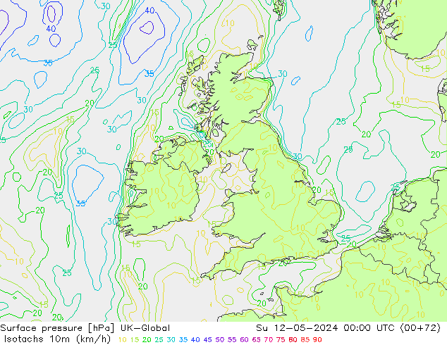 Isotachs (kph) UK-Global Вс 12.05.2024 00 UTC