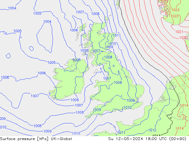 Surface pressure UK-Global Su 12.05.2024 18 UTC