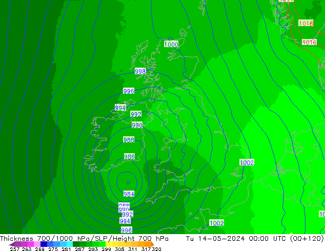 Thck 700-1000 hPa UK-Global wto. 14.05.2024 00 UTC