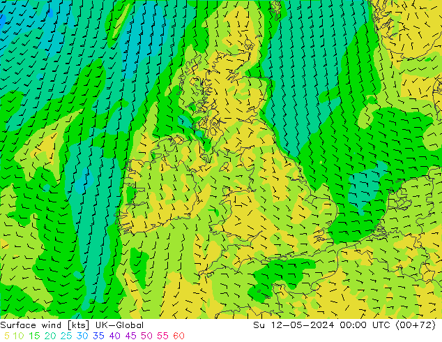 Surface wind UK-Global Su 12.05.2024 00 UTC