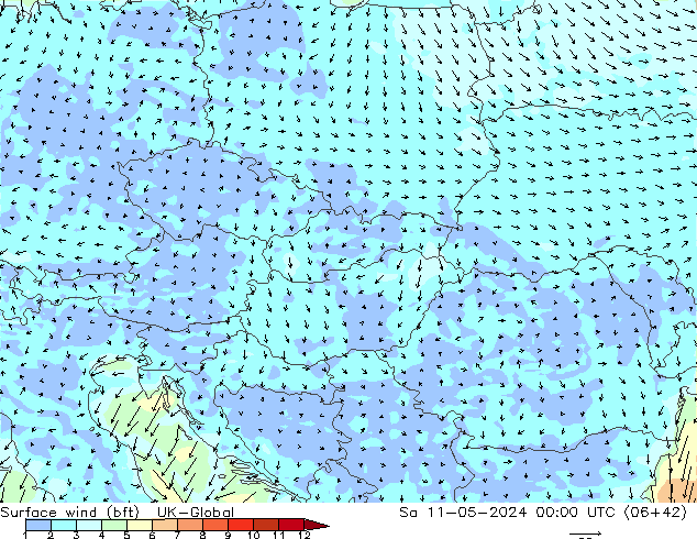 Surface wind (bft) UK-Global Sa 11.05.2024 00 UTC