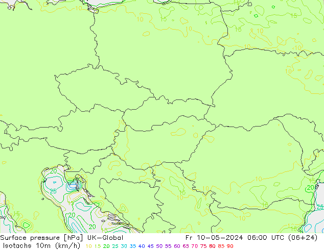 Eşrüzgar Hızları (km/sa) UK-Global Cu 10.05.2024 06 UTC