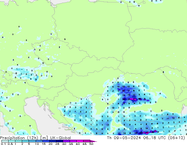 Precipitation (12h) UK-Global Th 09.05.2024 18 UTC