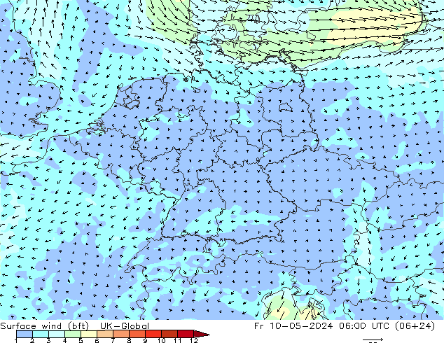 Bodenwind (bft) UK-Global Fr 10.05.2024 06 UTC