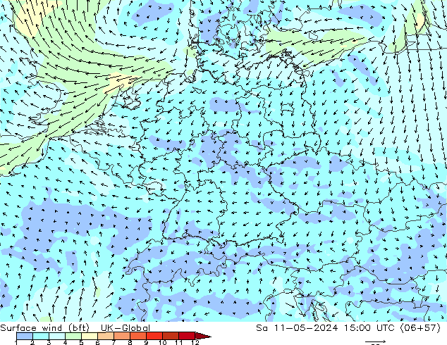 Surface wind (bft) UK-Global Sa 11.05.2024 15 UTC