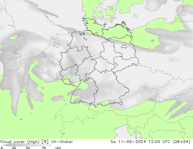 Cloud cover (high) UK-Global Sa 11.05.2024 12 UTC