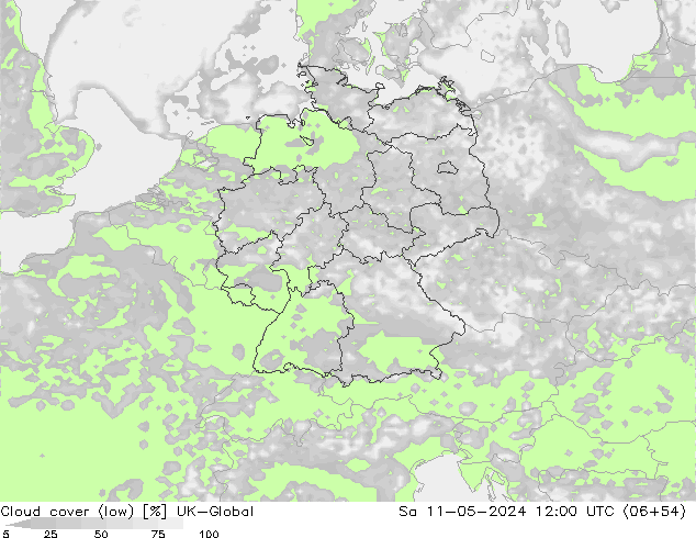 Bewolking (Laag) UK-Global za 11.05.2024 12 UTC