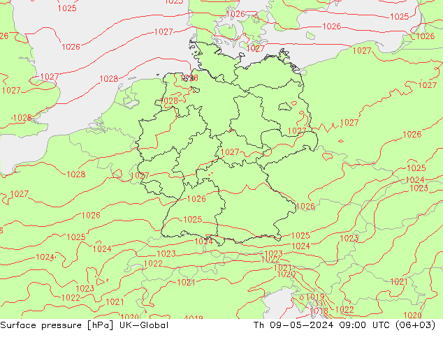 地面气压 UK-Global 星期四 09.05.2024 09 UTC