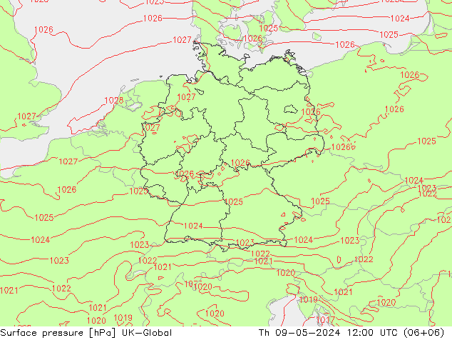 地面气压 UK-Global 星期四 09.05.2024 12 UTC