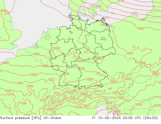 Presión superficial UK-Global vie 10.05.2024 02 UTC