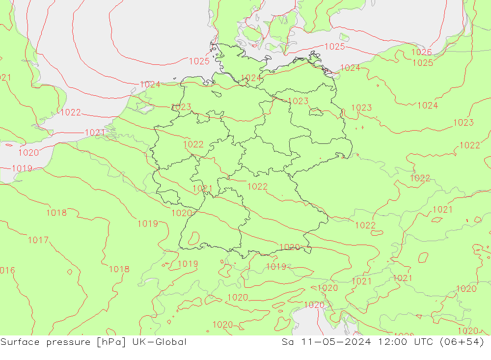 Atmosférický tlak UK-Global So 11.05.2024 12 UTC