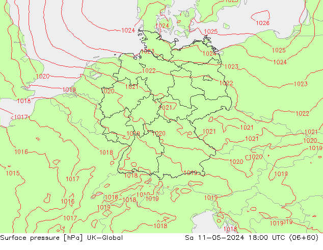 pression de l'air UK-Global sam 11.05.2024 18 UTC