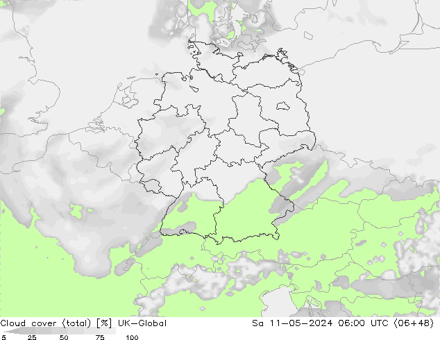 nuvens (total) UK-Global Sáb 11.05.2024 06 UTC