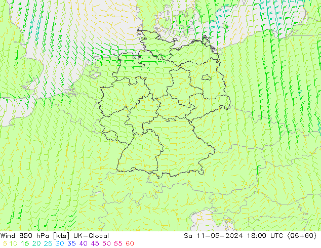 Wind 850 hPa UK-Global Sa 11.05.2024 18 UTC