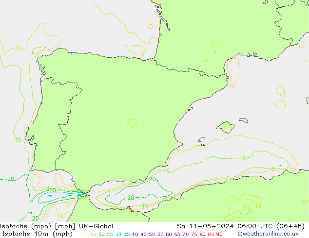 Isotachs (mph) UK-Global sam 11.05.2024 06 UTC