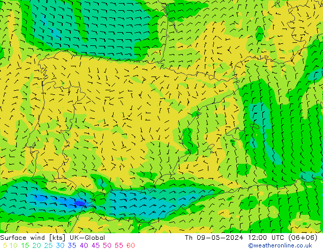 Surface wind UK-Global Th 09.05.2024 12 UTC