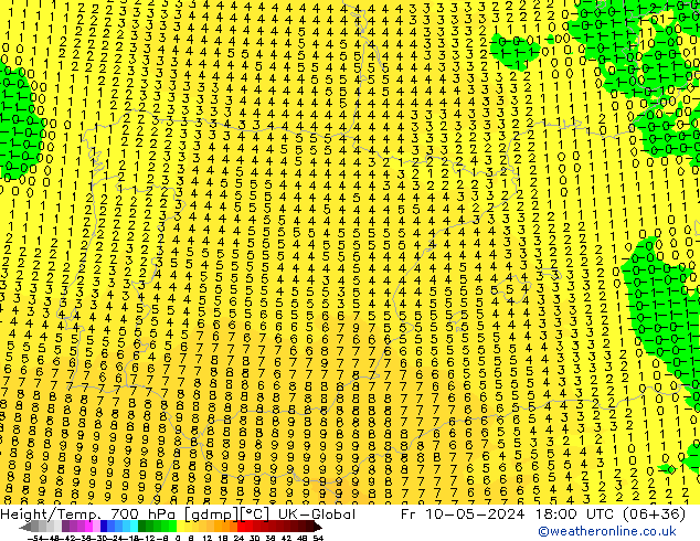 Height/Temp. 700 hPa UK-Global ven 10.05.2024 18 UTC