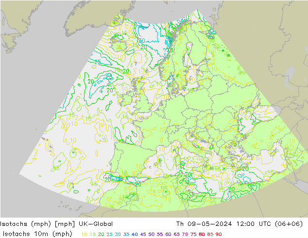 Isotaca (mph) UK-Global jue 09.05.2024 12 UTC