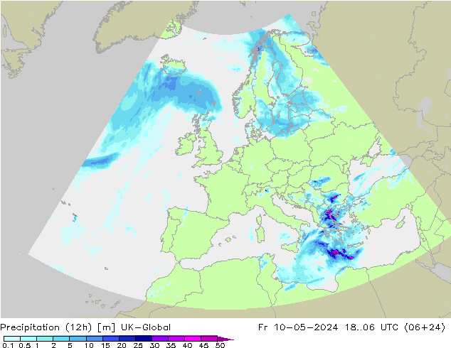 降水量 (12h) UK-Global 星期五 10.05.2024 06 UTC