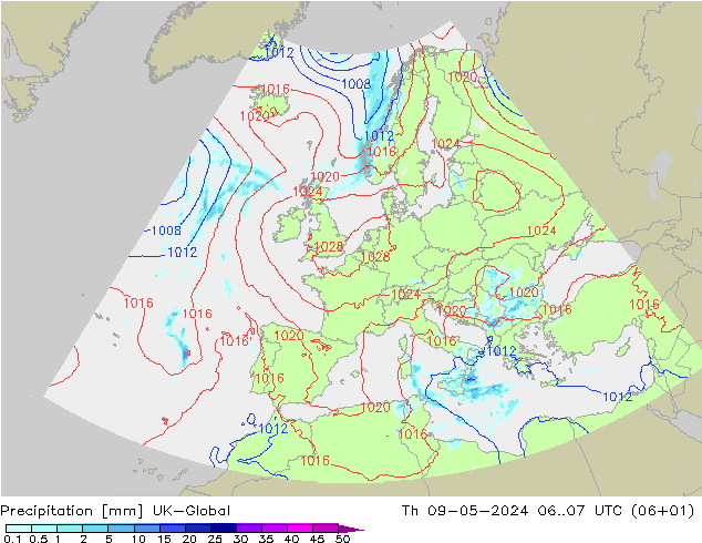 Precipitación UK-Global jue 09.05.2024 07 UTC