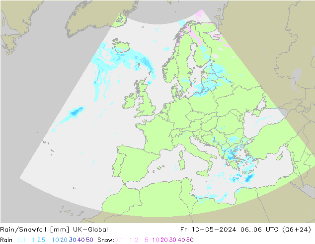 Rain/Snowfall UK-Global 星期五 10.05.2024 06 UTC