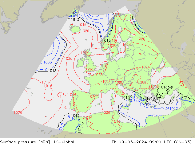 地面气压 UK-Global 星期四 09.05.2024 09 UTC