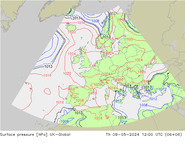 地面气压 UK-Global 星期四 09.05.2024 12 UTC