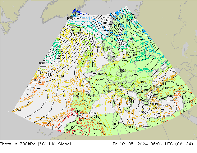 Theta-e 700hPa UK-Global 星期五 10.05.2024 06 UTC