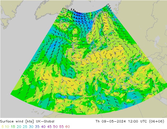 风 10 米 UK-Global 星期四 09.05.2024 12 UTC