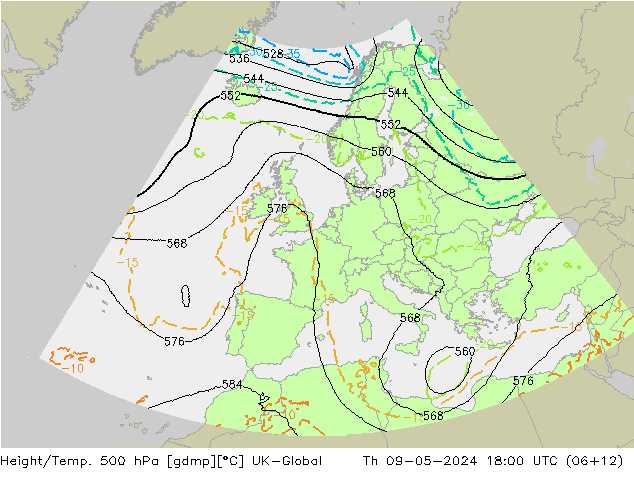 Height/Temp. 500 hPa UK-Global 星期四 09.05.2024 18 UTC