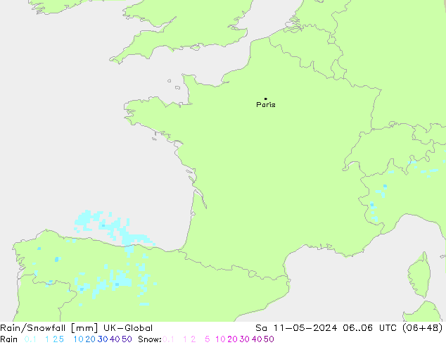 Rain/Snowfall UK-Global sam 11.05.2024 06 UTC