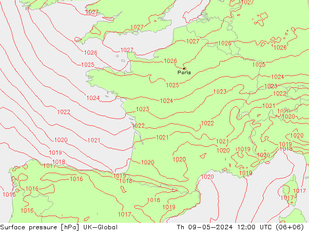 pressão do solo UK-Global Qui 09.05.2024 12 UTC