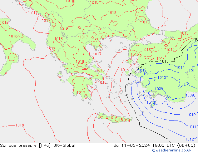 Presión superficial UK-Global sáb 11.05.2024 18 UTC